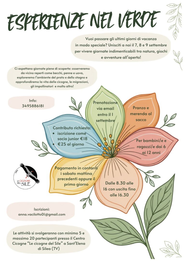 Dal 7 al 9 settembre – “Esperienze nel verde” presso il Centro Le cicogne del Sile