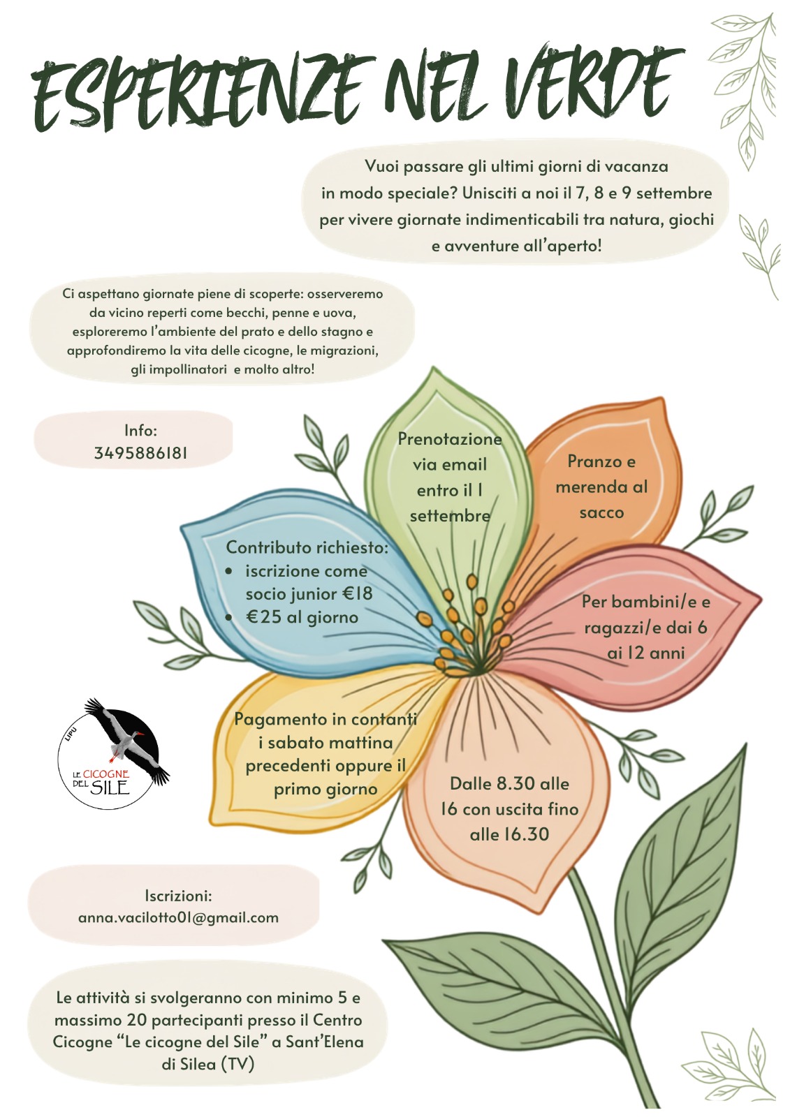 Dal 7 al 9 settembre – “Esperienze nel verde” presso il Centro Le cicogne del Sile